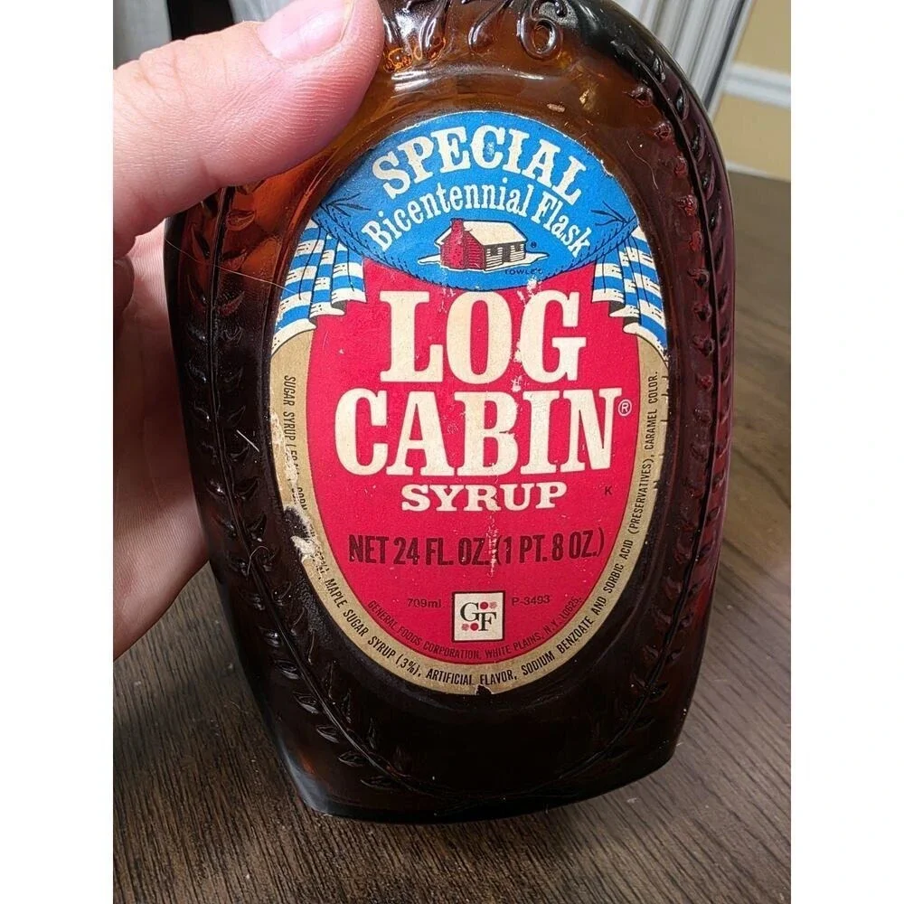 Vintage Log‎ Cabin Syrup Special Bicentennial Flask 1776-1976 Glass Bottle Empty